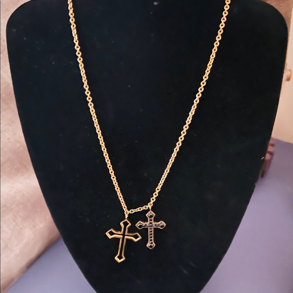 Double cross stainless steel necklace